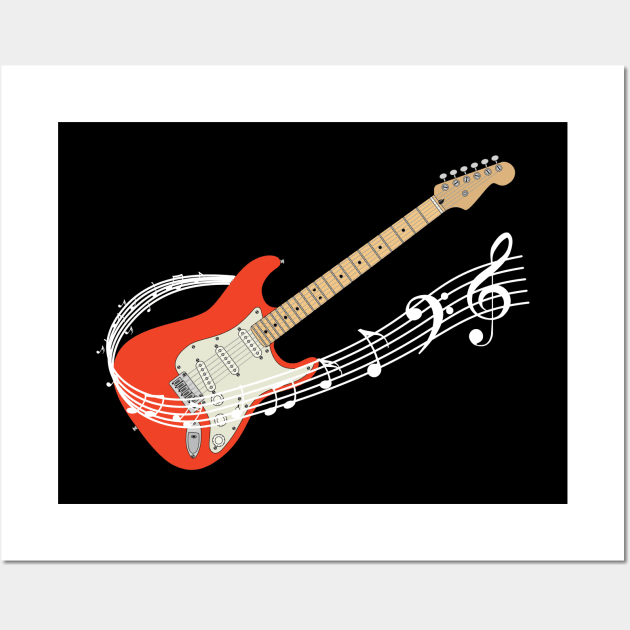 Music Staff Fiesta Red Electric Guitar Wall Art by nightsworthy